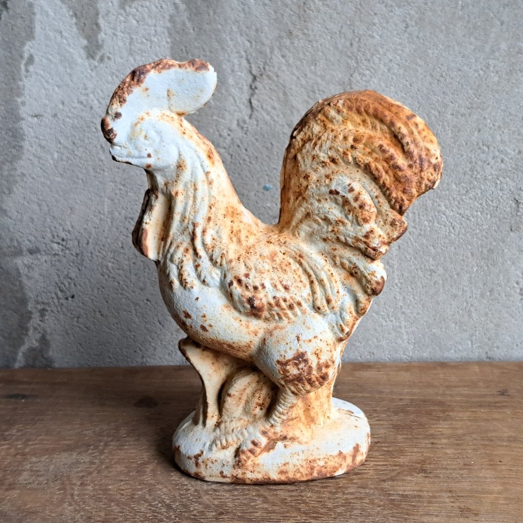 Kleine gietijzeren haan haantje wit/roest hoog 15cm *Etage3*, Gebruikt, ., Ophalen of Verzenden, .