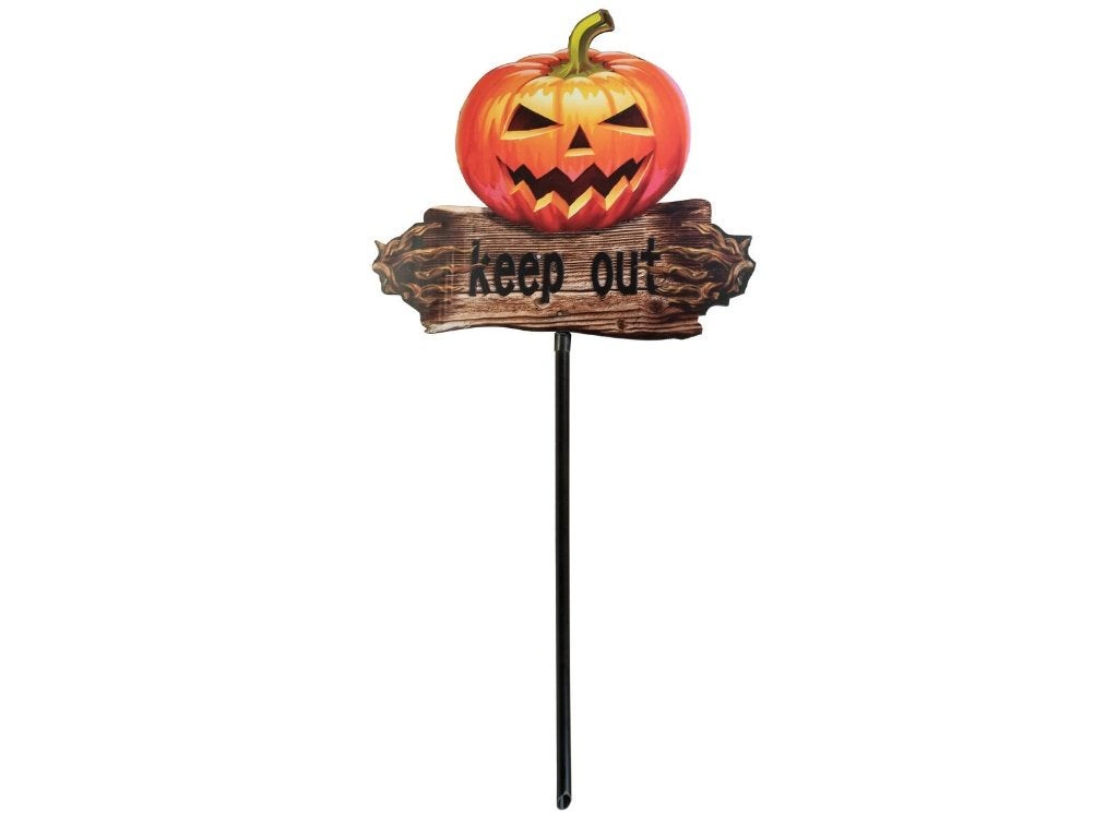 Europalms halloween pompoen keep out 50 cm met grondstok, Halloween of Griezel, ., Nieuw, Ophalen of Verzenden
