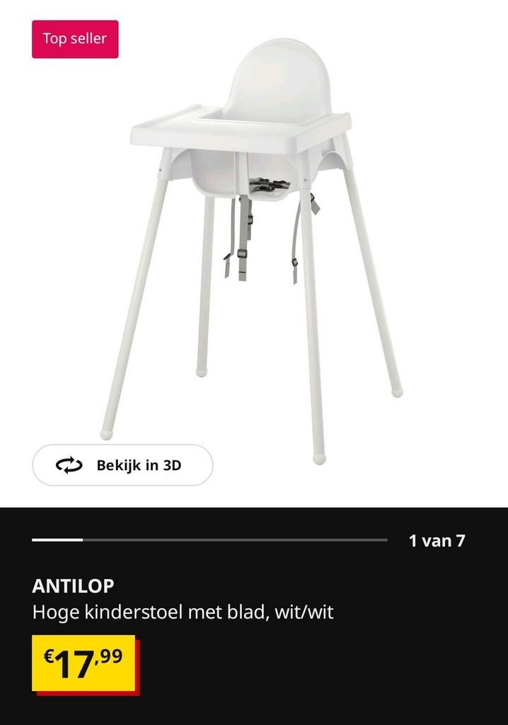 IKEA ANTILOP kinderstoel met blad, wit, Ophalen
