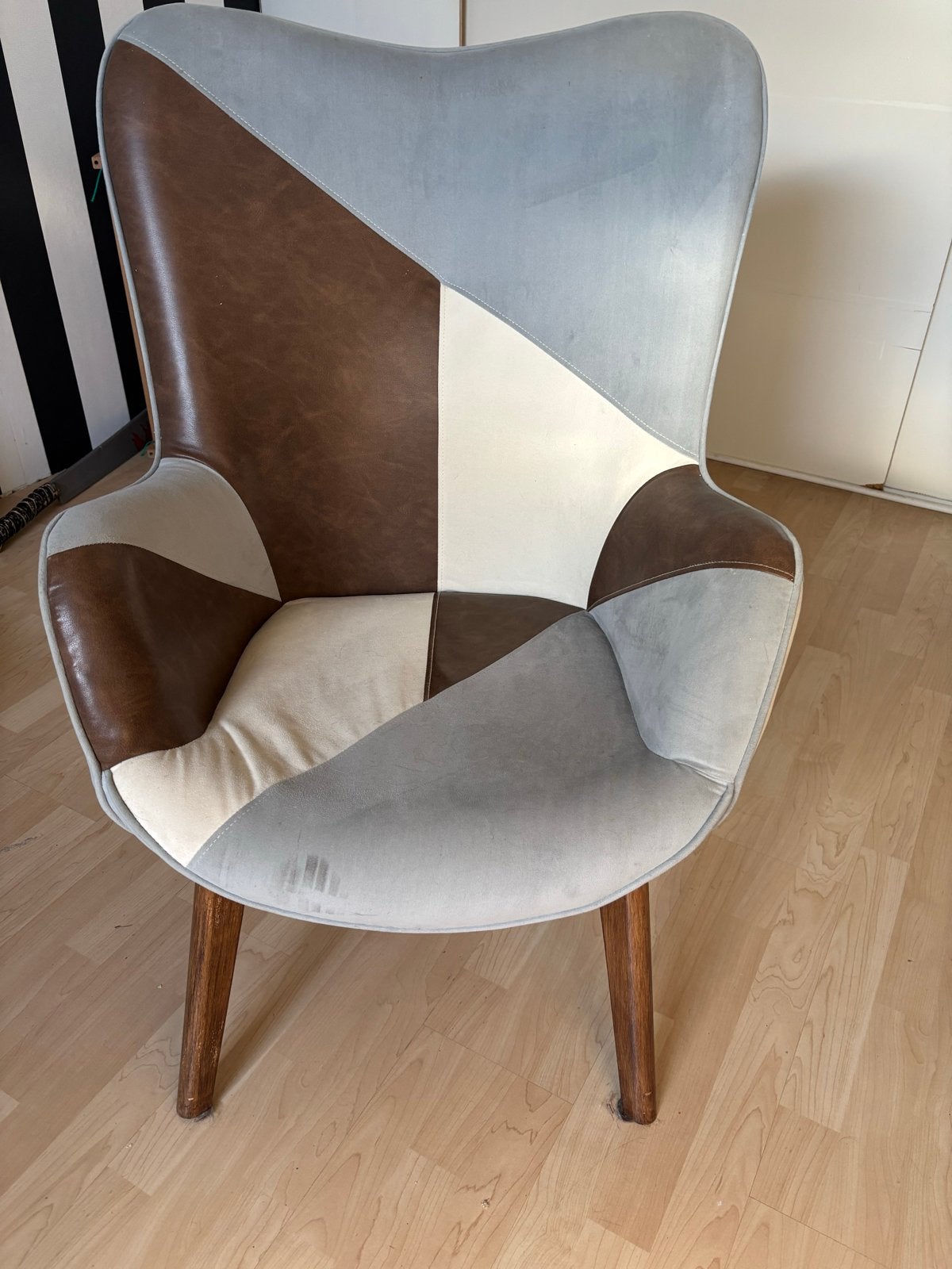 Patchwork fauteuil - Comfortabele stoel met uniek design, Huis en Inrichting, Ophalen, Gebruikt, Bruin, Eén