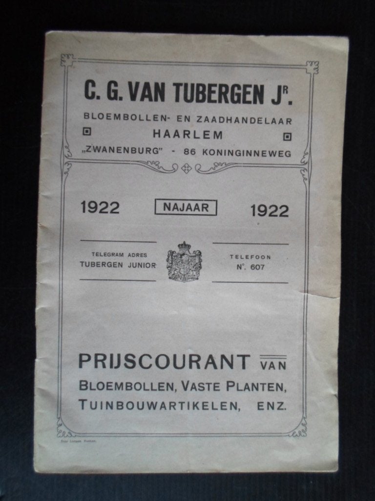Prijscourant bloembollen, 1922, Ophalen of Verzenden, Gelezen