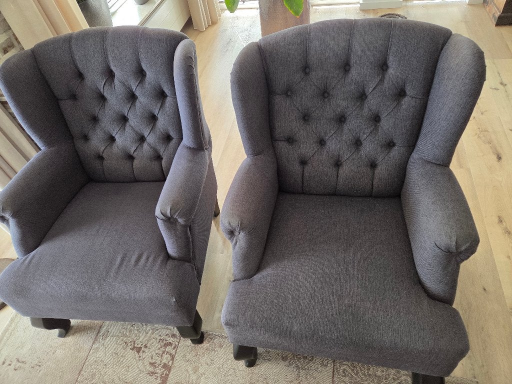 TE KOOP prachtige grijze fauteuils, Ophalen, Minder dan 75 cm, Klassiek, landelijke stijl, Zo goed als nieuw