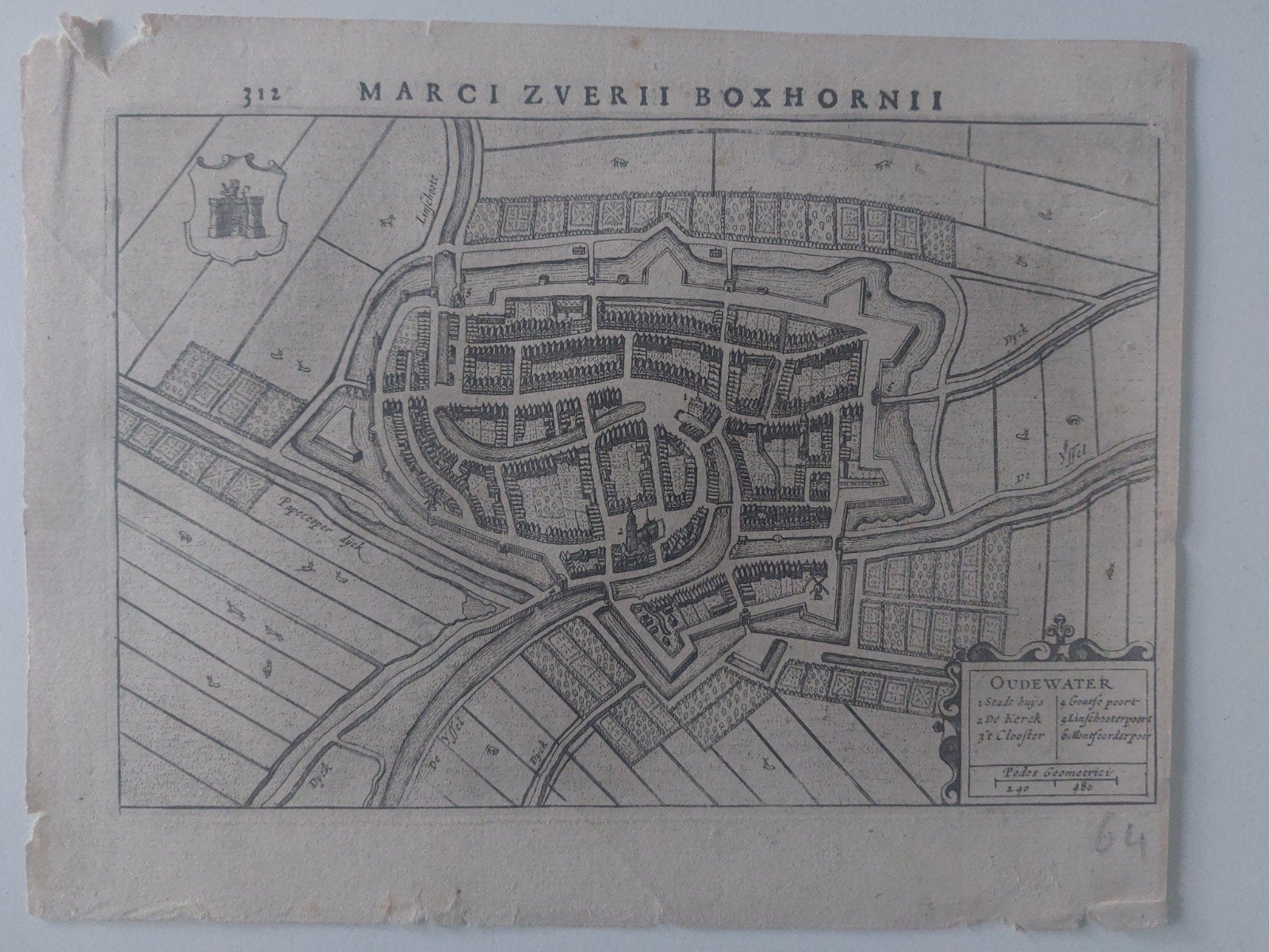 3 / Plattegrond uit 1649 van Oudewater door J. en W. Blaeu, Ophalen of Verzenden