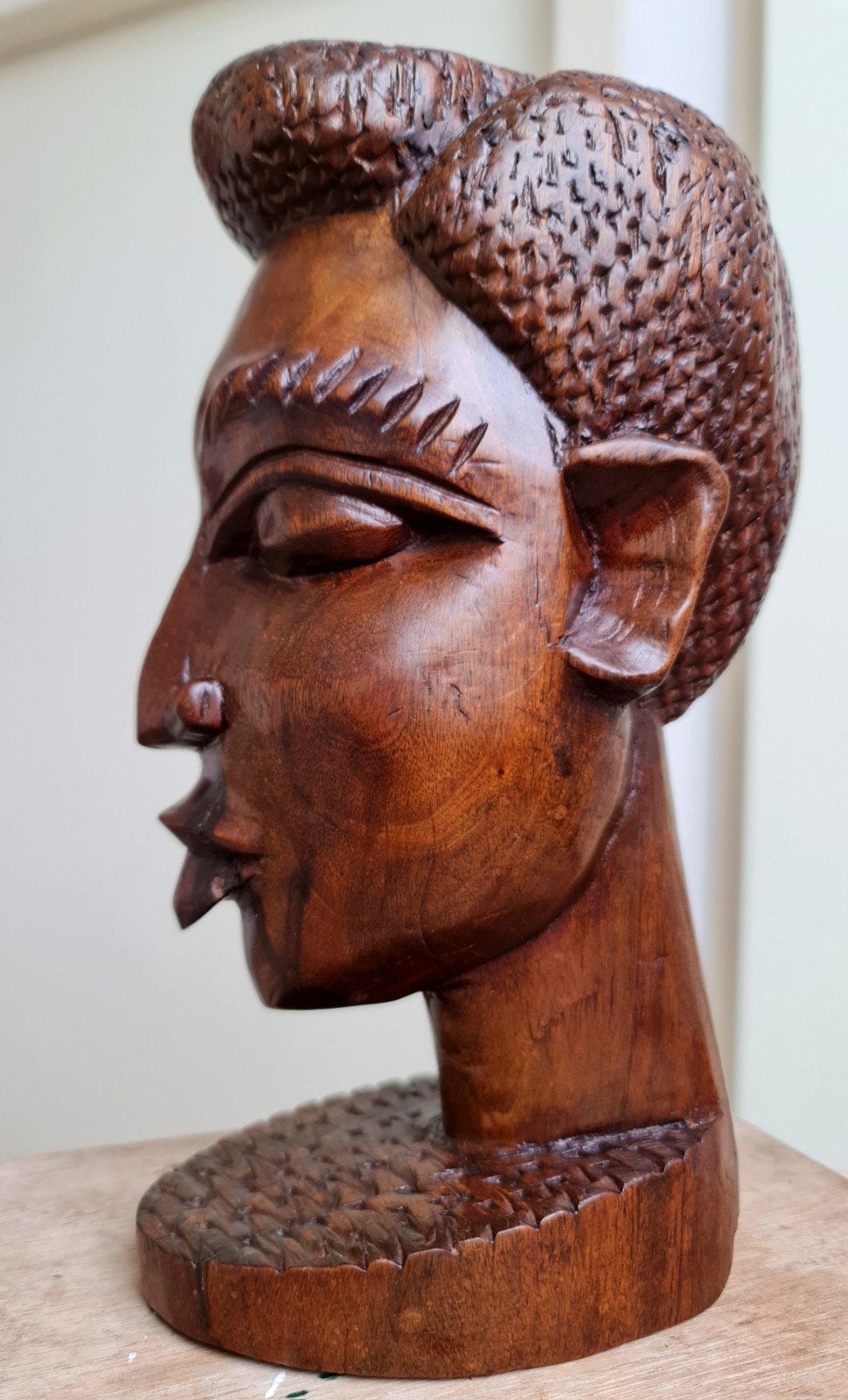Afrikaans houten hoofd beeld kop vrouw dame karakteristiek, Bruin, Afrika, Handgemaakt, Houtsnijwerk