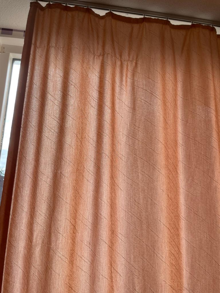 Gordijnen zalmroze 230 cm hoog 4 stuks te koop!, Ophalen of Verzenden, Gebruikt