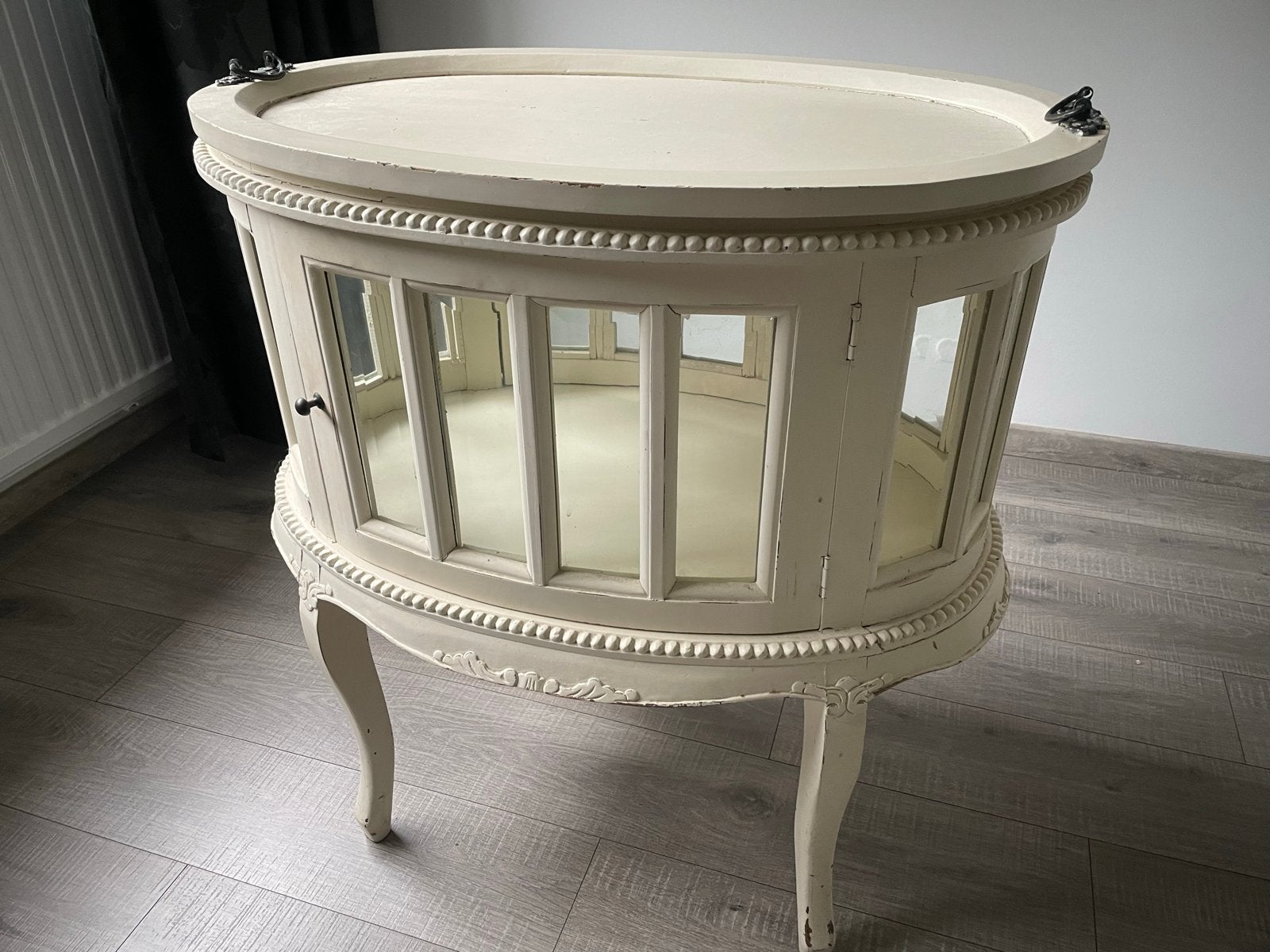 Vintage Bijzettafel/Barcart met Dienblad - Crème, Ophalen, Gebruikt, 75 cm of meer, Hout