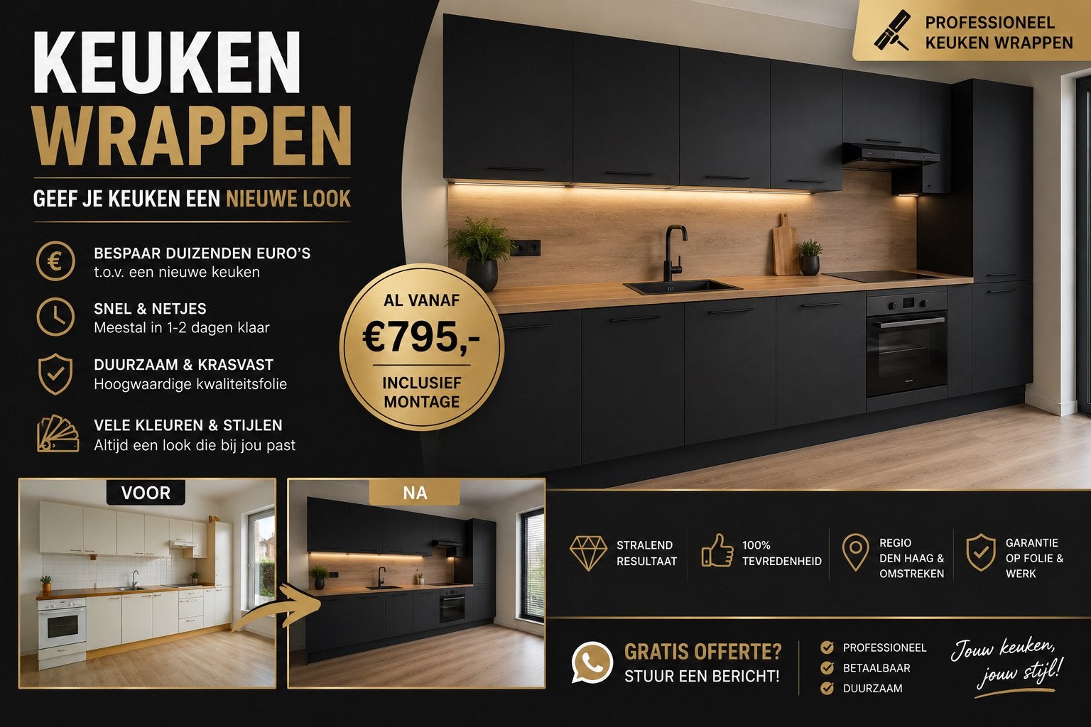 Keuken Wrappen | Nieuwe Look Zonder Nieuwe Keuken|Vanaf €795, Huis en Inrichting, Keuken | Complete keukens, Verzenden, Zo goed als nieuw