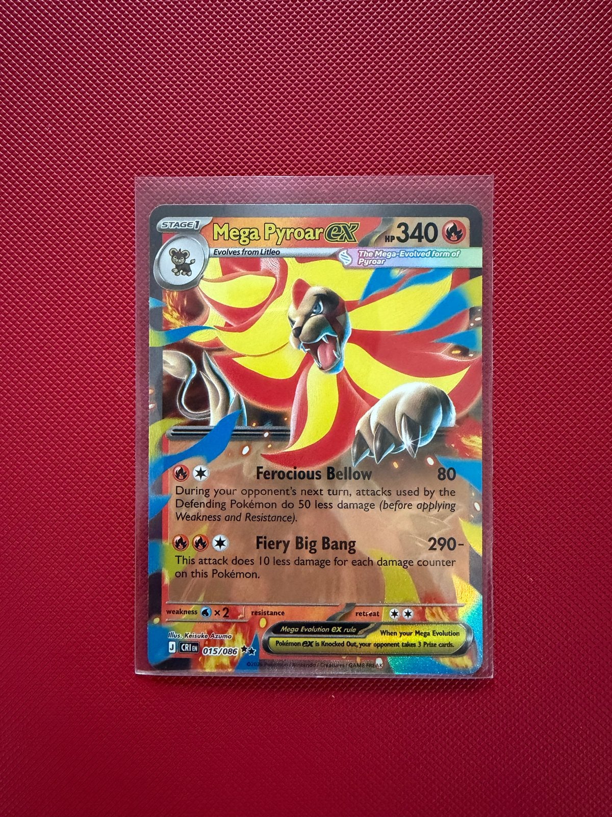 Mega Pyroar EX Pokémon Kaart - Uit Chaos Rising Set, Ophalen of Verzenden, Zo goed als nieuw, Losse kaart