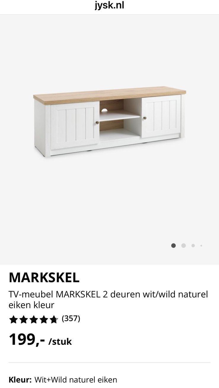 JYSK MARKSKEL  tv-meubel wit/naturel, Huis en Inrichting, Ophalen, Gebruikt, 100 tot 150 cm, Eikenhout