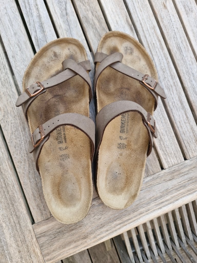 Birkenstock Sandalen Heren Mayari Birko-Flor Nubuck Mocha, Sandalen, Bruin, Ophalen of Verzenden, Zo goed als nieuw