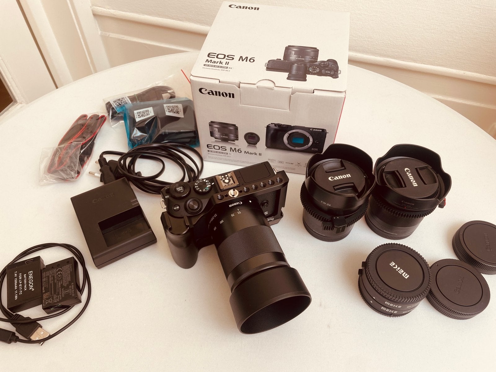 Canon EOS M6 Mark II kit met 3 lenzen en extra’s, Canon, Lensdop, 32 megapixels, Ophalen of Verzenden