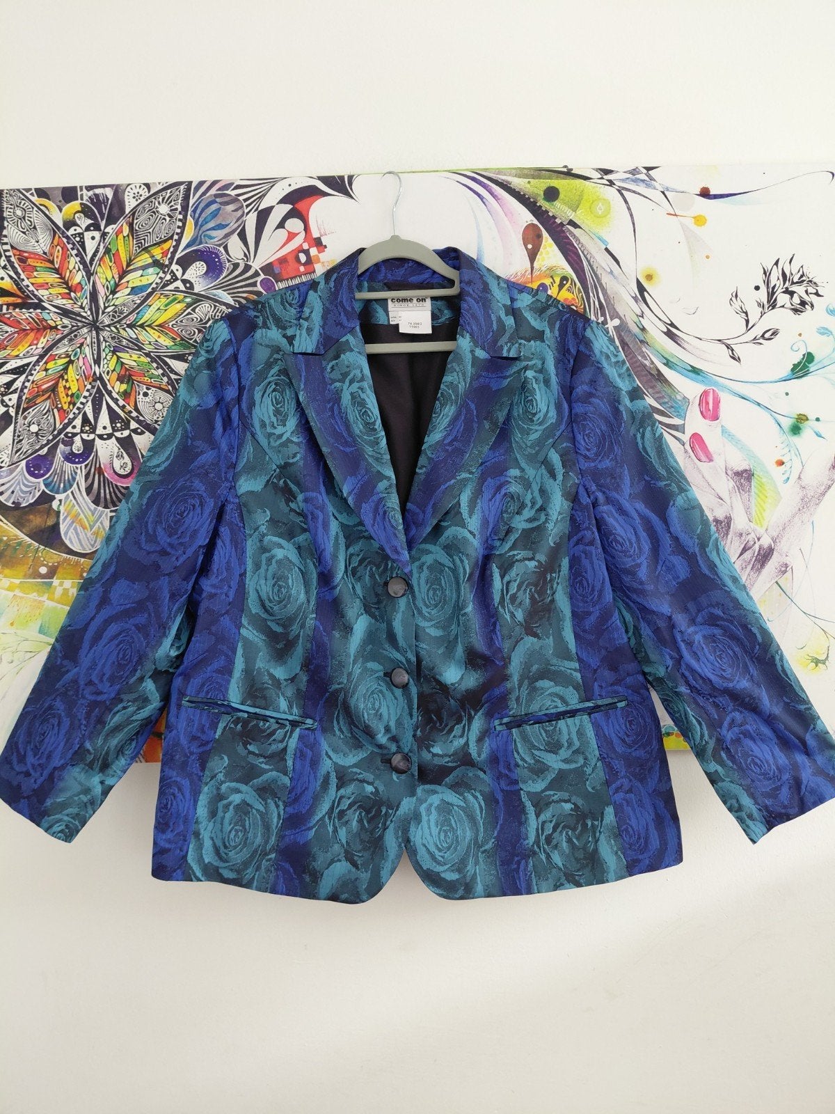 Prachtige blazer met rozenprint - Maat 50, Maat 46/48 (XL) of groter, Ophalen of Verzenden, Zo goed als nieuw, Jasje