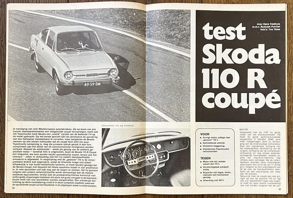 Skoda 110 R Coupe test in Autovisie 1971, Gelezen, Ophalen of Verzenden, Overige merken, Autovisie