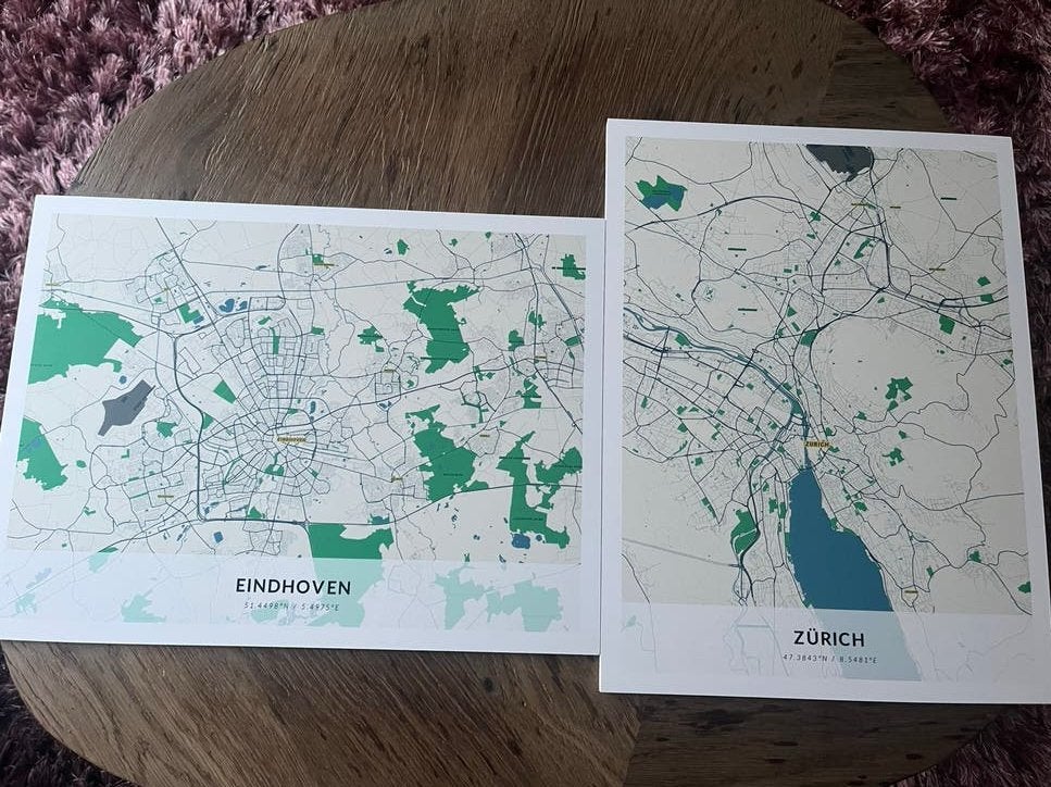 Stadskaart Eindhoven en/of Zürich, 50 – 75, Gebruikt, Ophalen of Verzenden, Print