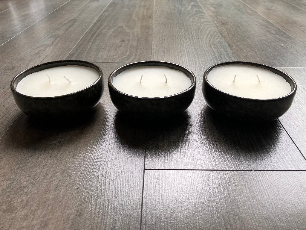 3 x kaars in luxe granieten schaal (12 x 12 x 5 cm): NIEUW, Ophalen of Verzenden, Nieuw, Steen/keramiek, Kaars