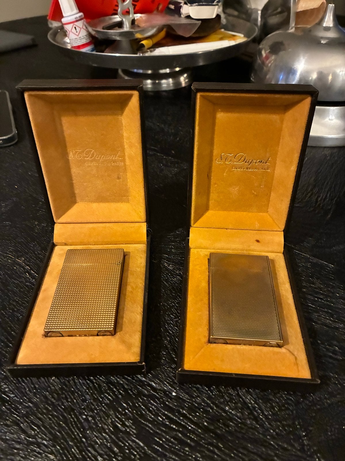 Set van 2 Vintage S.T. Dupont Goudkleurige Aanstekers, Ophalen of Verzenden, Gebruikt, Aansteker