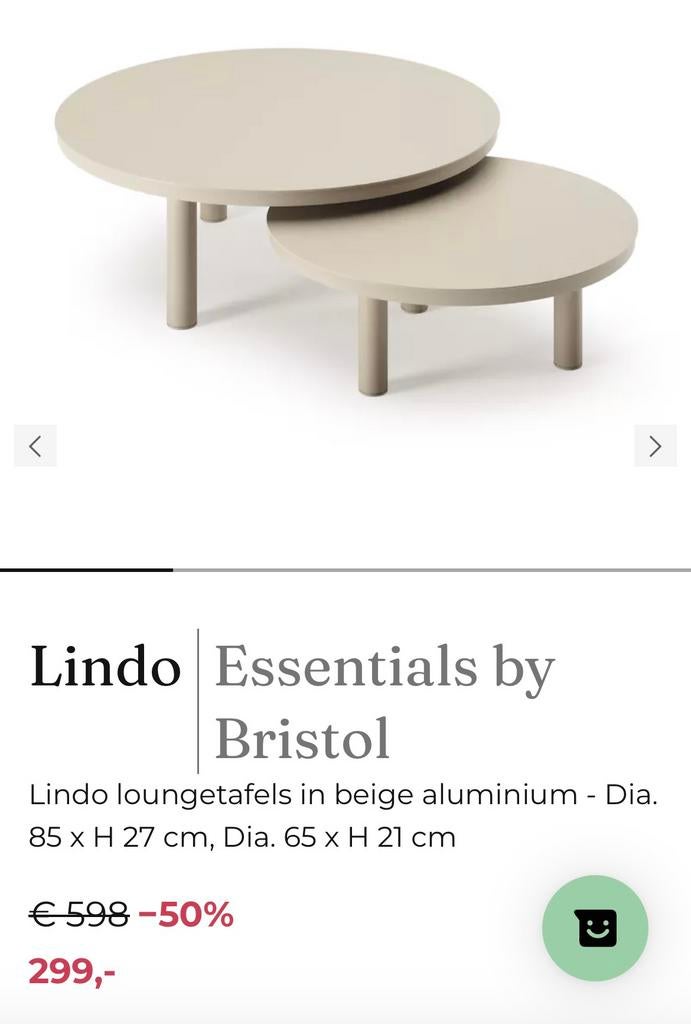 Lindo salontafels buiten exterioo, Ophalen, 50 tot 100 cm, Rond, Zo goed als nieuw
