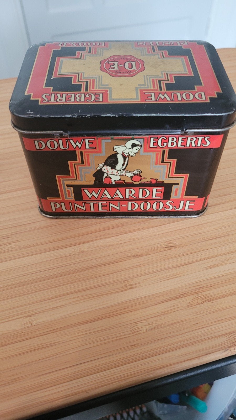 Vintage Douwe Egberts Waarde Punten-Doosje Blik, Ophalen of Verzenden, Gebruikt, Koffie, Douwe Egberts