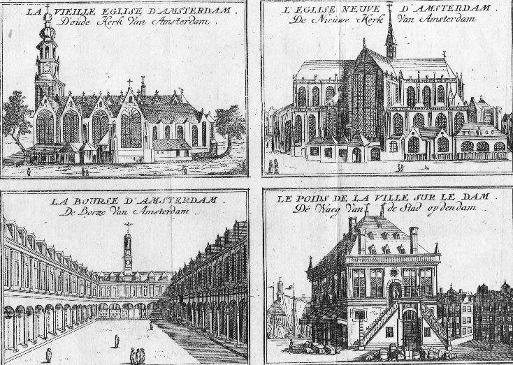 gravure kerken, beurs stadhuis in Amsterdam, Harrewijn 1720, Antiek en Kunst, Verzenden, Stadsgezicht, Origineel, Gravure