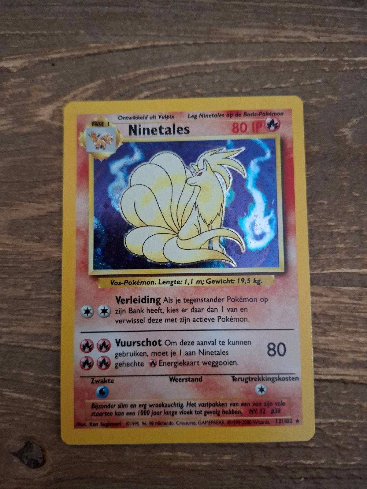 Ninetales 12/102 Holo Pokémon Kaart, Ophalen of Verzenden, Gebruikt, Losse kaart, Foil