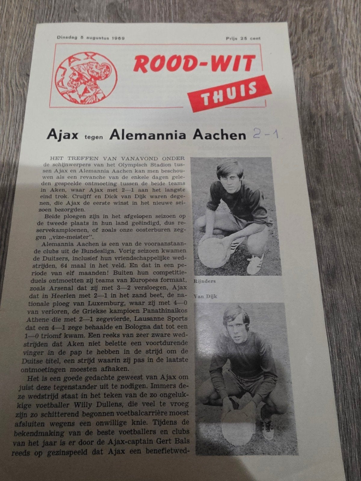 Programma Ajax- Alemannia Aachen 1969 Johan Cruijff, Ophalen of Verzenden, Gebruikt, Ajax