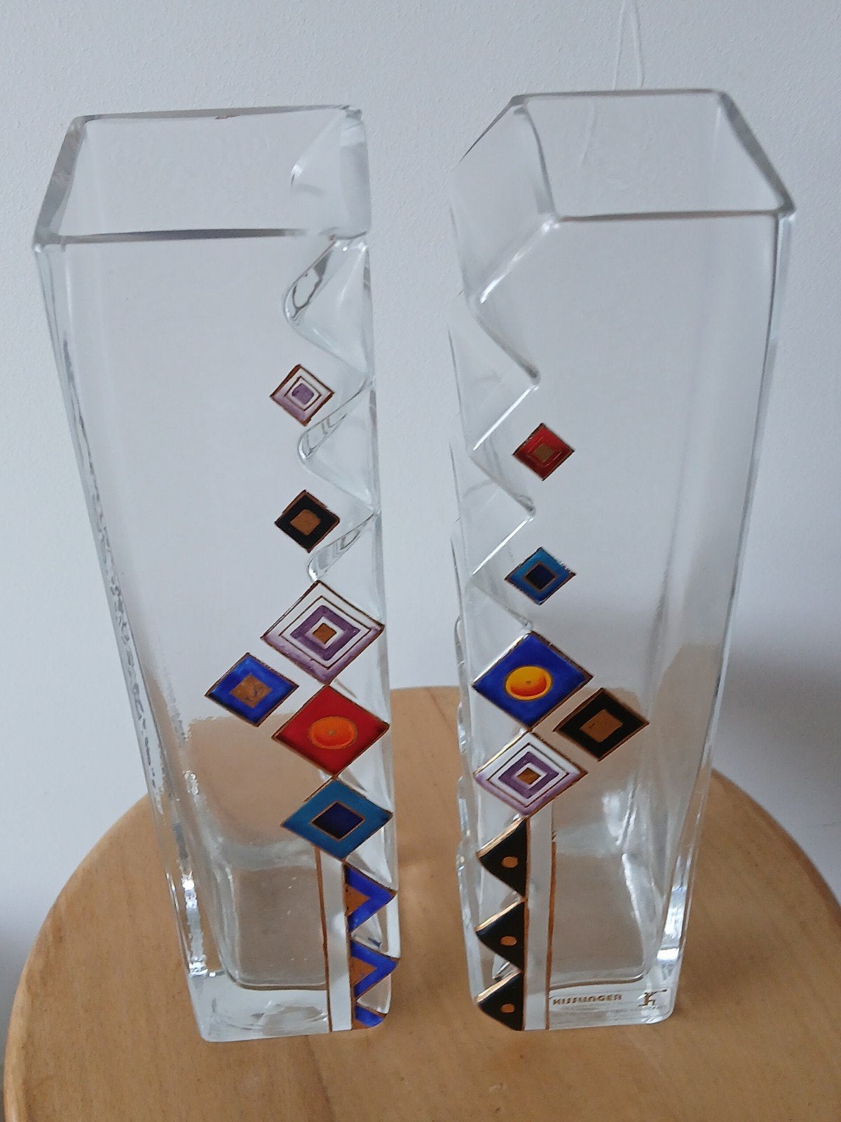 Kisslinger,tweedelige geometrische kristallen puzzelvaas,, Glas, 30 cm, Meerkleurig, Vaas