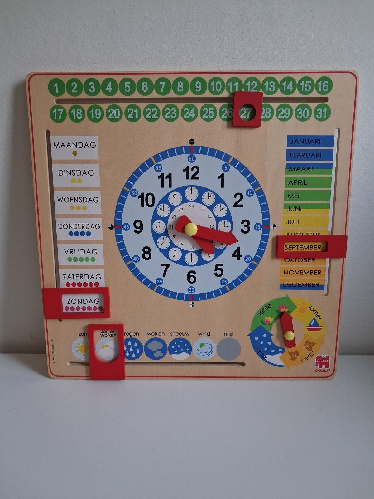Houten leerklok en kalender voor kinderen, Verzenden, Zo goed als nieuw, Taal en Lezen