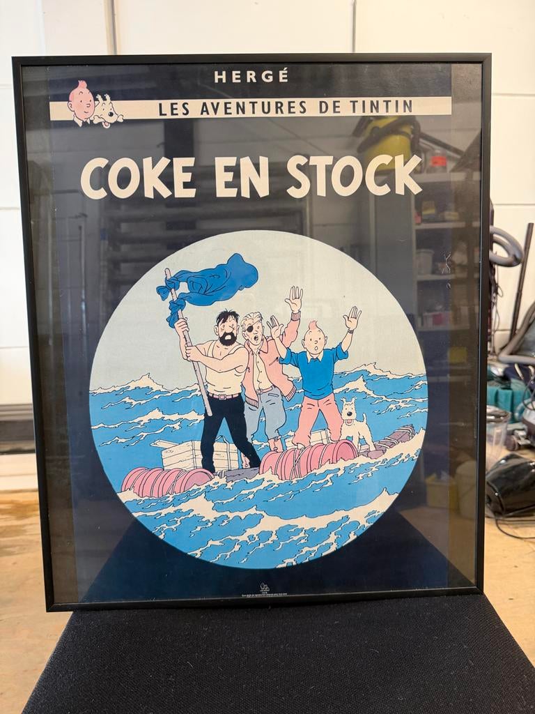 Coke en Stock - Kuifje ingelijste prent, Eén stripboek, Ophalen of Verzenden, Gelezen