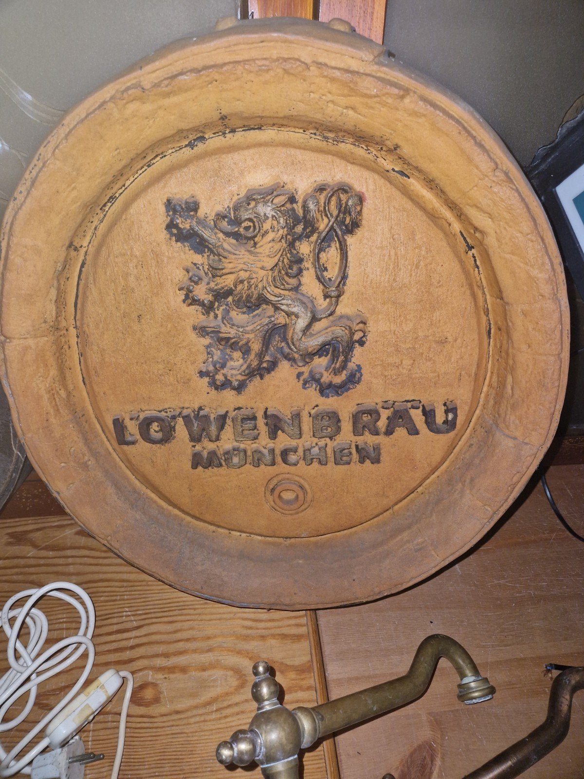Vintage Löwenbräu München Reclamebord/Wanddecoratie, Ophalen of Verzenden, Gebruikt, Reclamebord