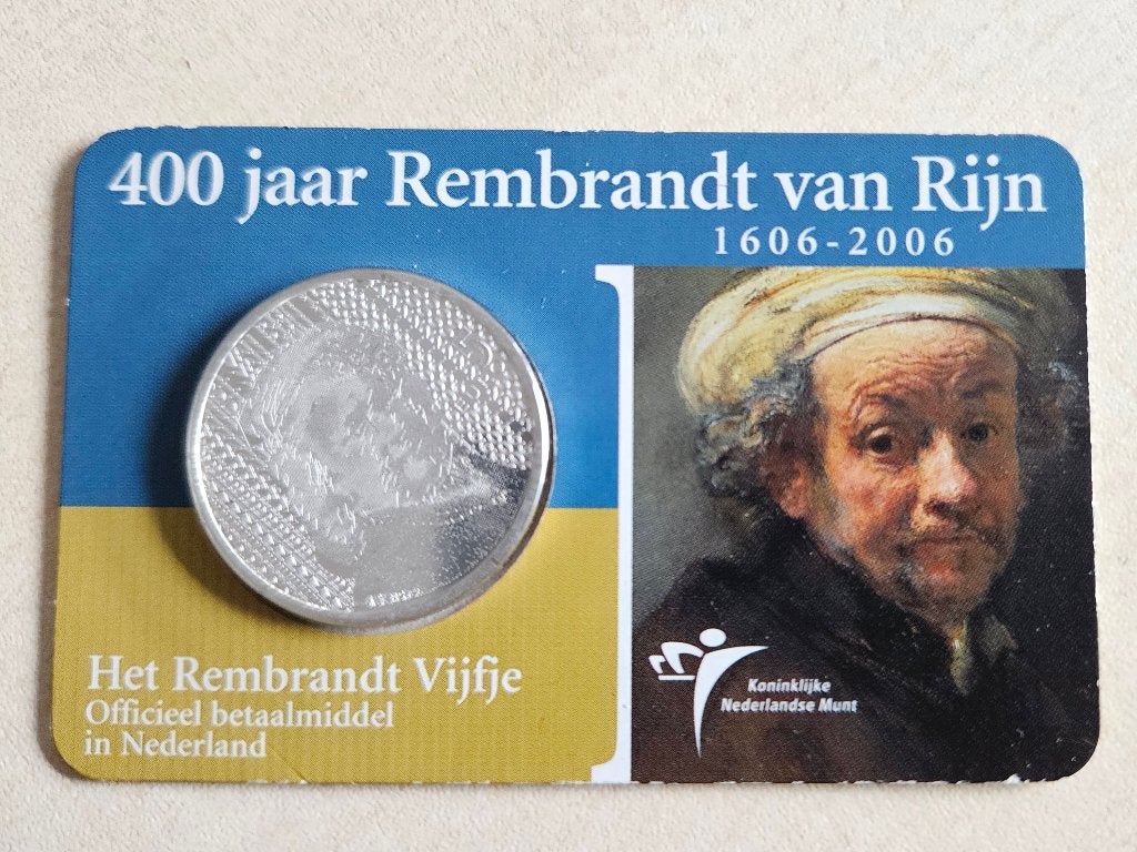 Rembrandt Vijfje 2006 - Zilveren 5 Euro Munt, Koningin Beatrix, Zilver, Euro's, Ophalen of Verzenden