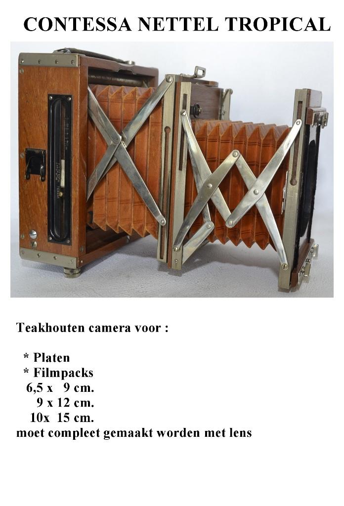 CONTESSA NETTEL, teakhouten grootformaat camera met 2xbalg, Ophalen of Verzenden, Gebruikt, Overige typen