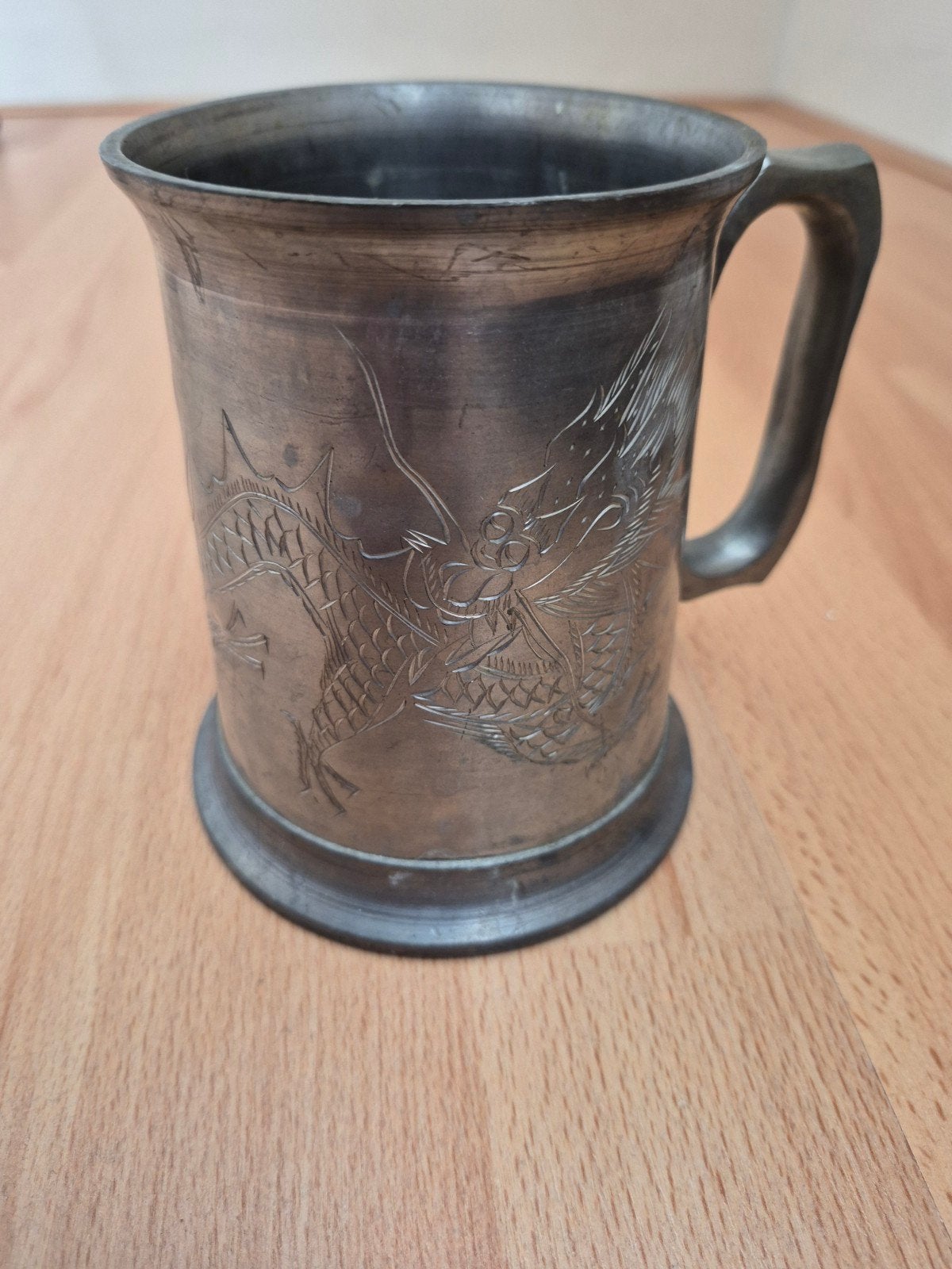 Vintage Tinnen Pul met Drakenreliëf - Chinyuan Swatow, Antiek en Kunst, Antiek | Tin, Ophalen