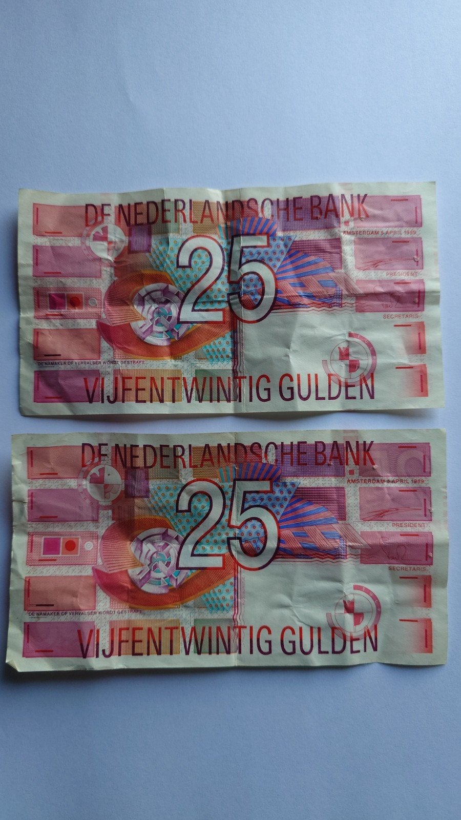 briefjes 25 gulden opvolgend serienummer, Ophalen of Verzenden, 25 gulden