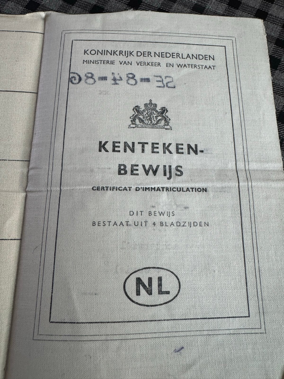 Oud linnen kentekenbewijs Zundapp 1940, Ophalen of Verzenden, Overige merken