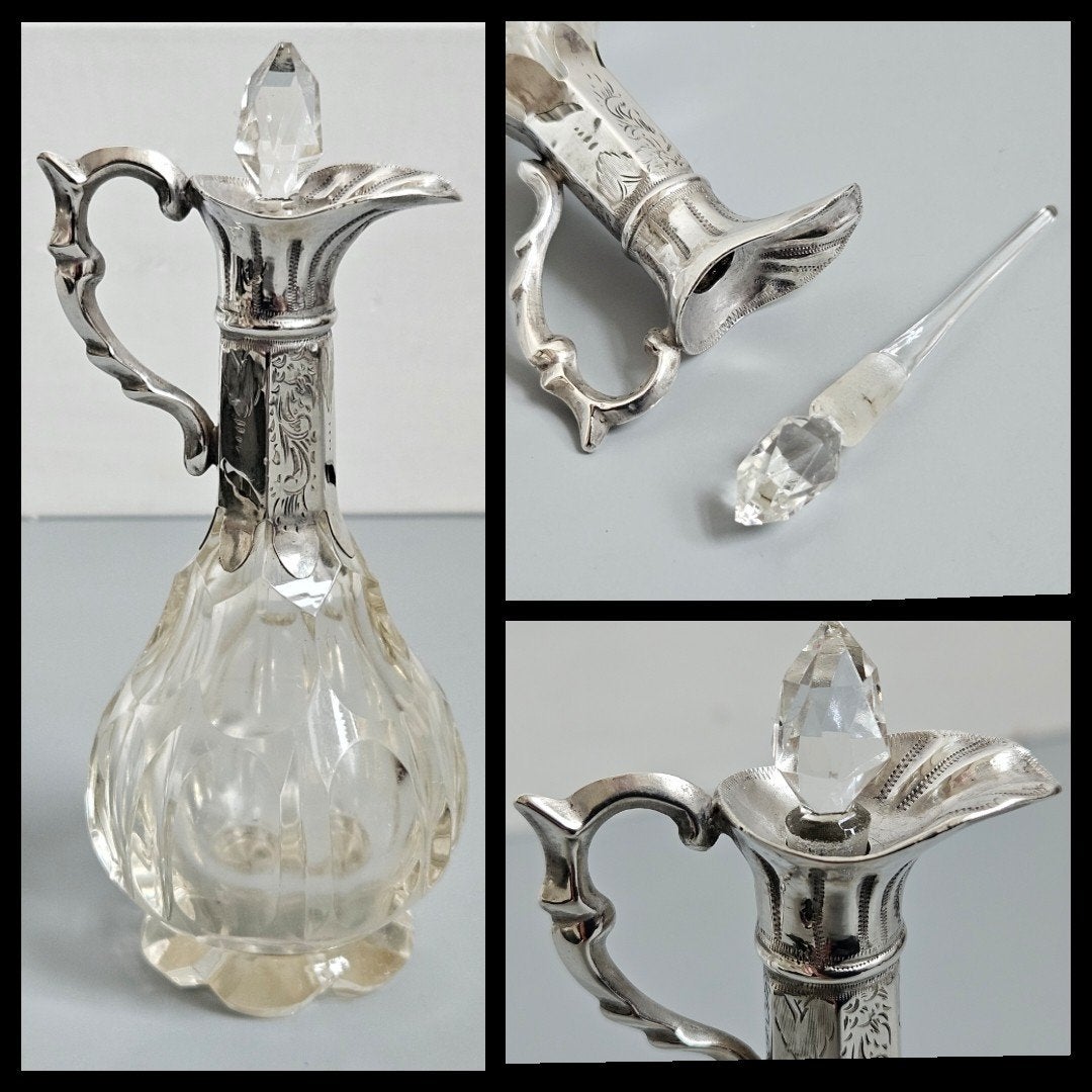 antiek zilver,  parfumflesje met zilveren hals en greep., Ophalen of Verzenden, Zilver