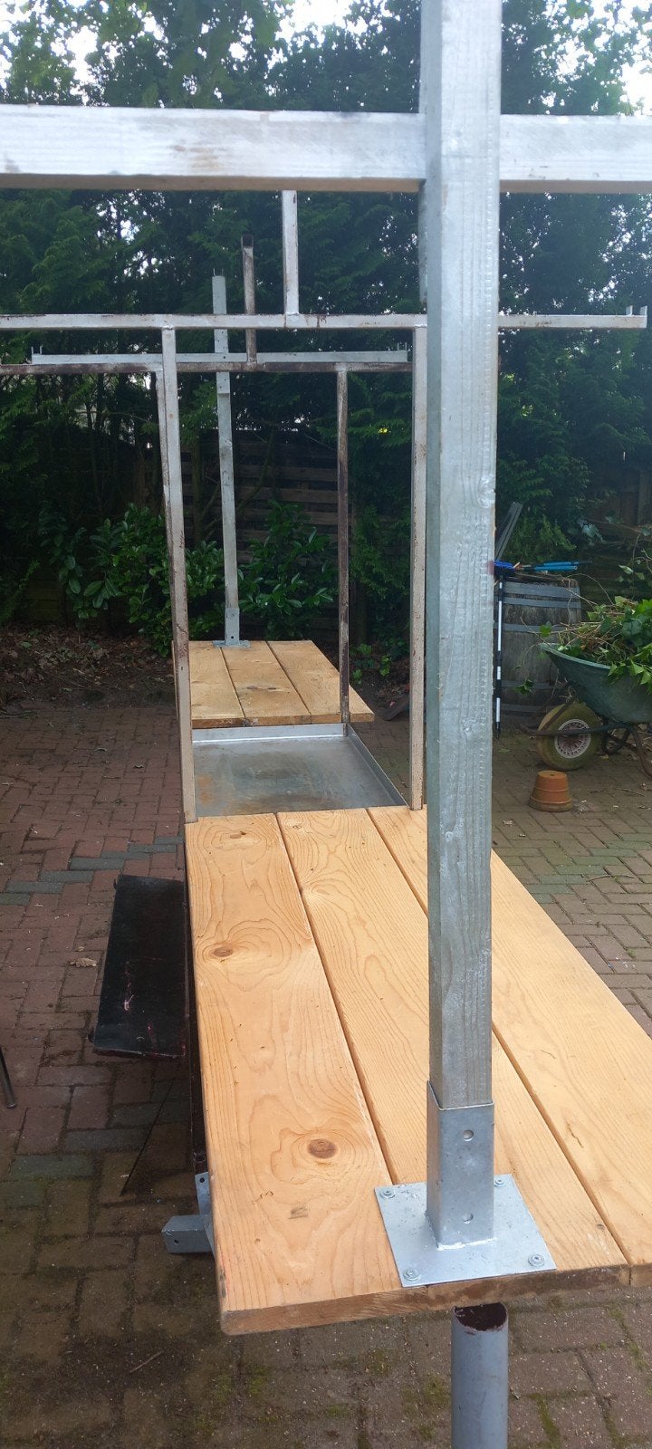 Mobiele BBQ/Grill met gasbrander en werkbladen, Ophalen of Verzenden, Gebruikt, Onbekend