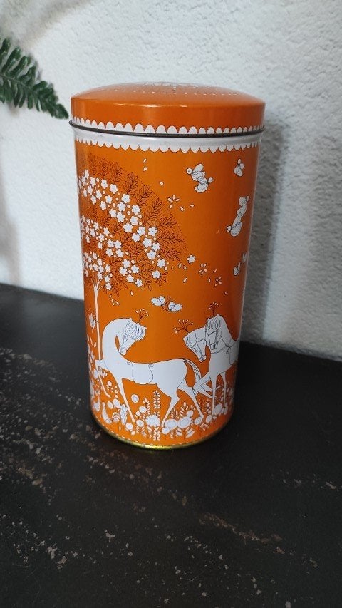 Vintage beschuitblik oranje wit, Ophalen of Verzenden, Gebruikt, Beschuit, Overige merken