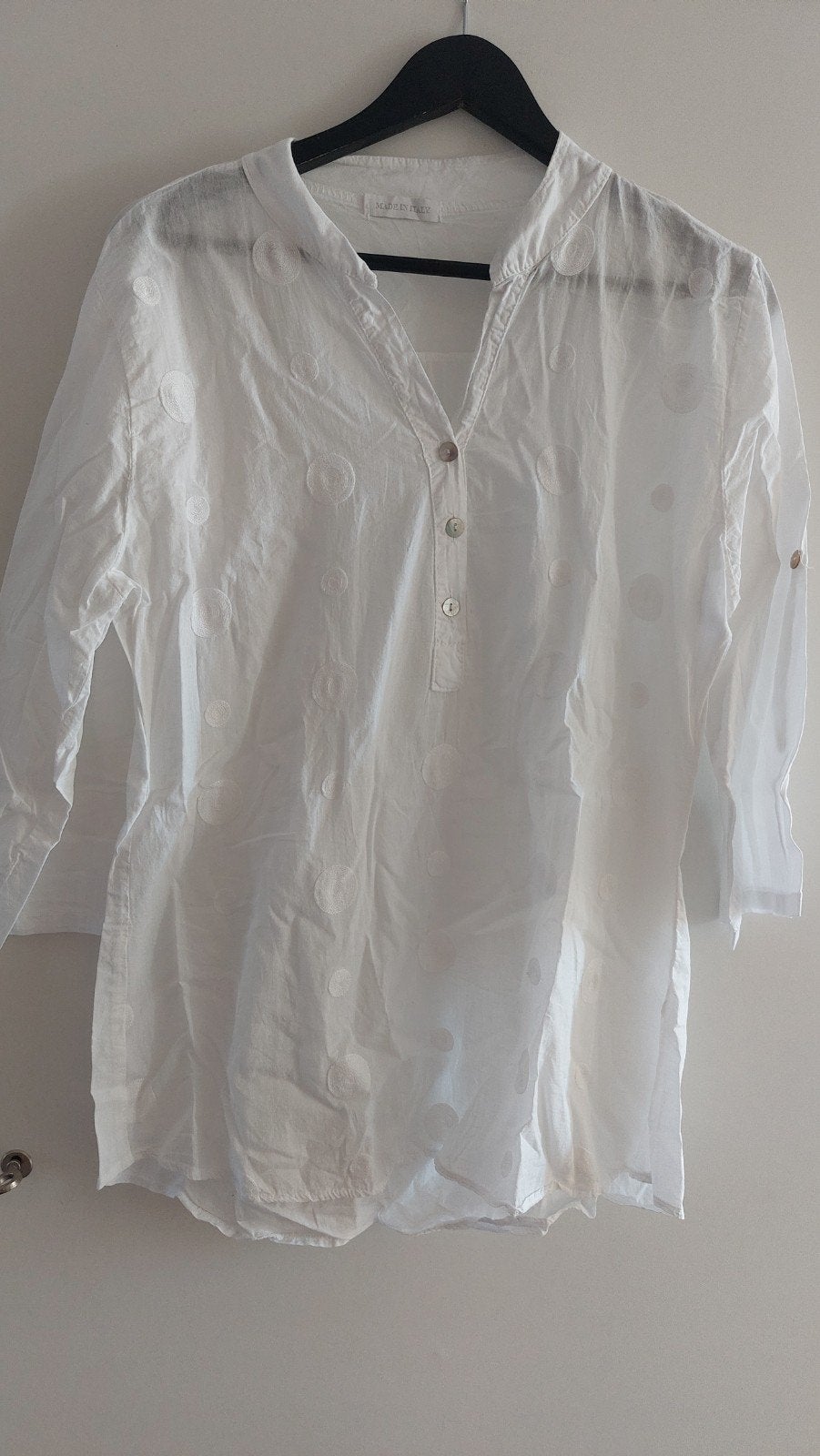 Witte blouse met cirkelpatroon - Made in Italy, Maat 38/40 (M), Made in Italy, Wit, Ophalen of Verzenden