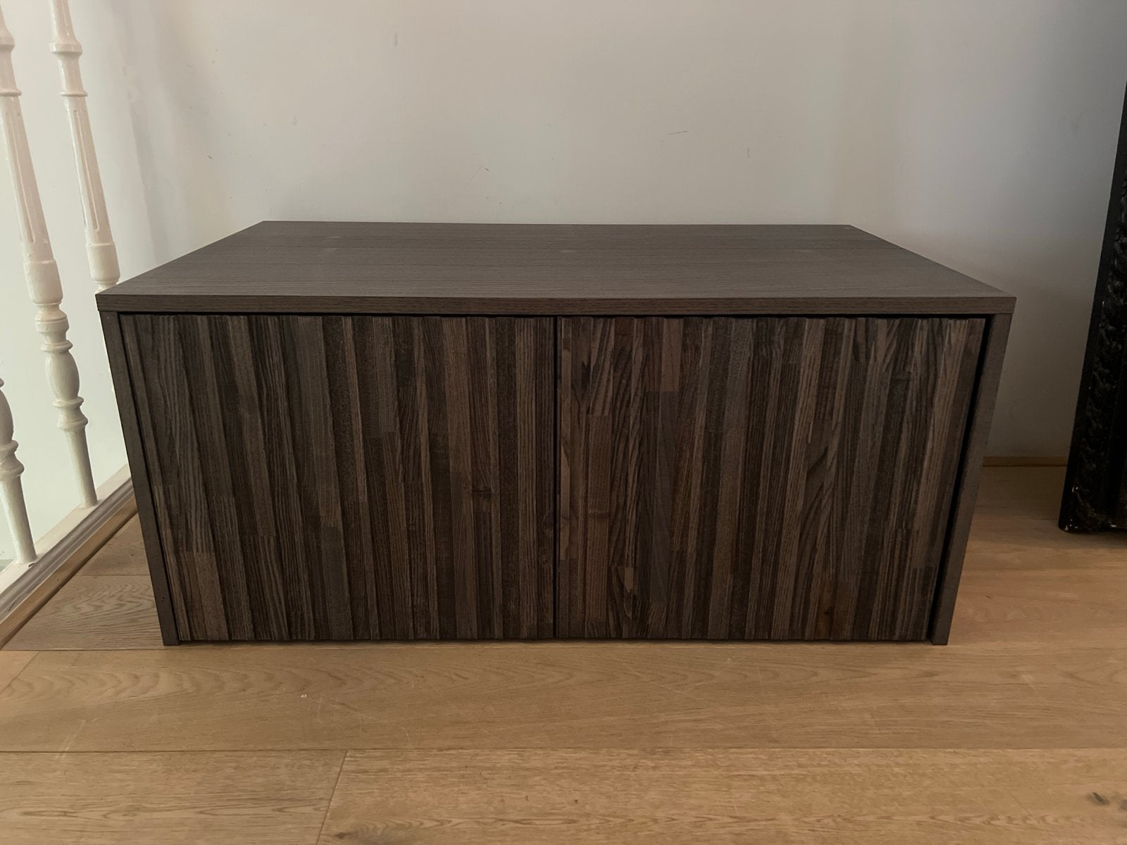 Stijlvolle kistbank met lades - Essen espresso van Woood., Huis en Inrichting, Ophalen, 50 tot 100 cm, Zo goed als nieuw, Met lade(s)
