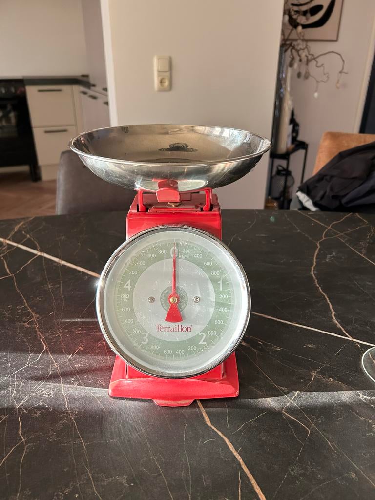 Retro rode keukenweegschaal van Terraillon, Ophalen, Keukenweegschaal, Gebruikt, Minder dan 10 kg