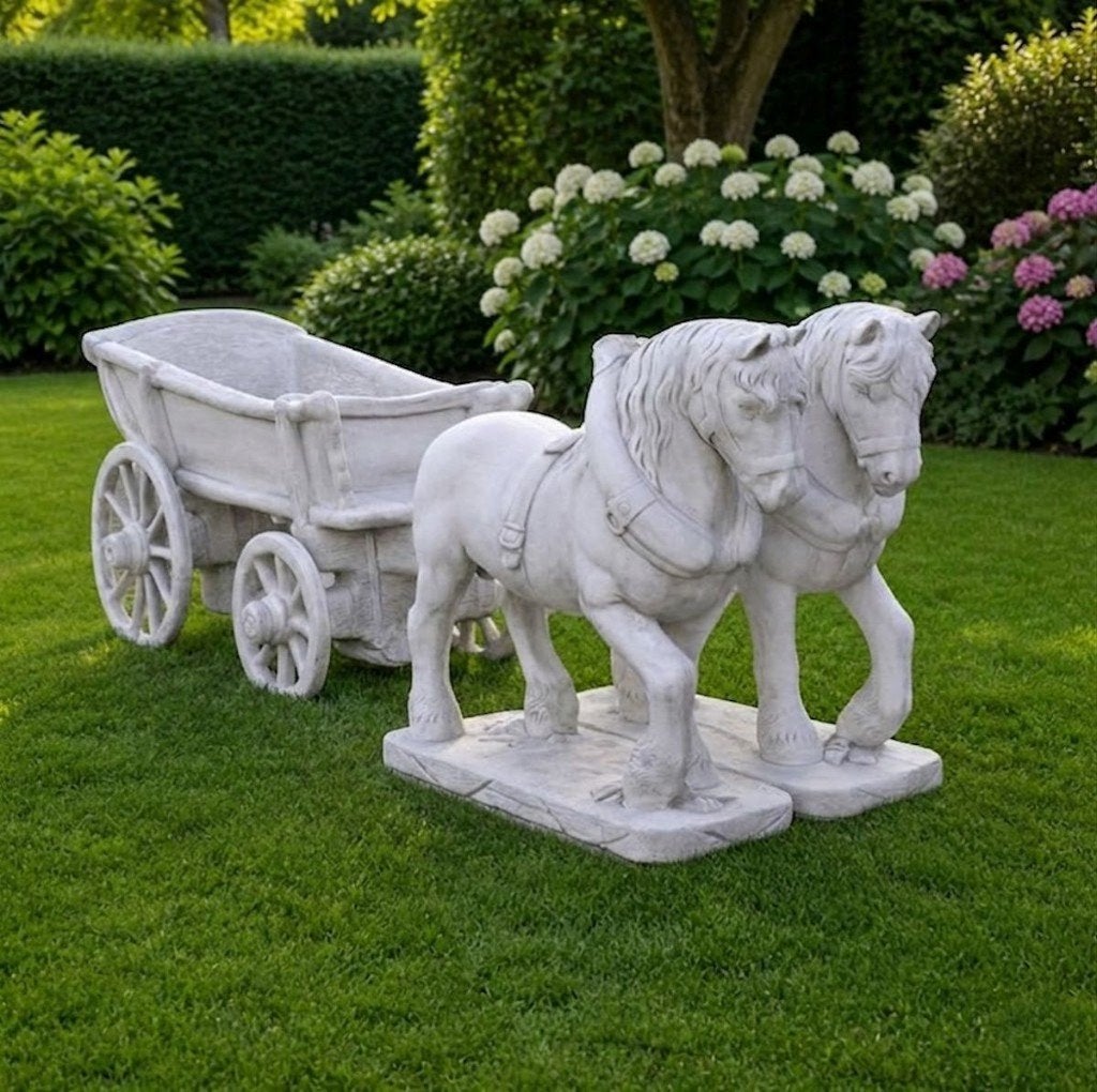 Paard en wagen exclusief grote maten van beton, Tuin en Terras, Tuinbeelden, Ophalen, Nieuw, Beton, Dierenbeeld