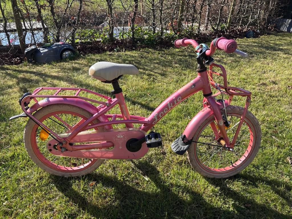 Loekie meisjesfiets 16 inch - Roze kinderfiets, Fietsen en Brommers, Fietsen | Meisjes, Ophalen, Gebruikt, Velgrem, Handrem