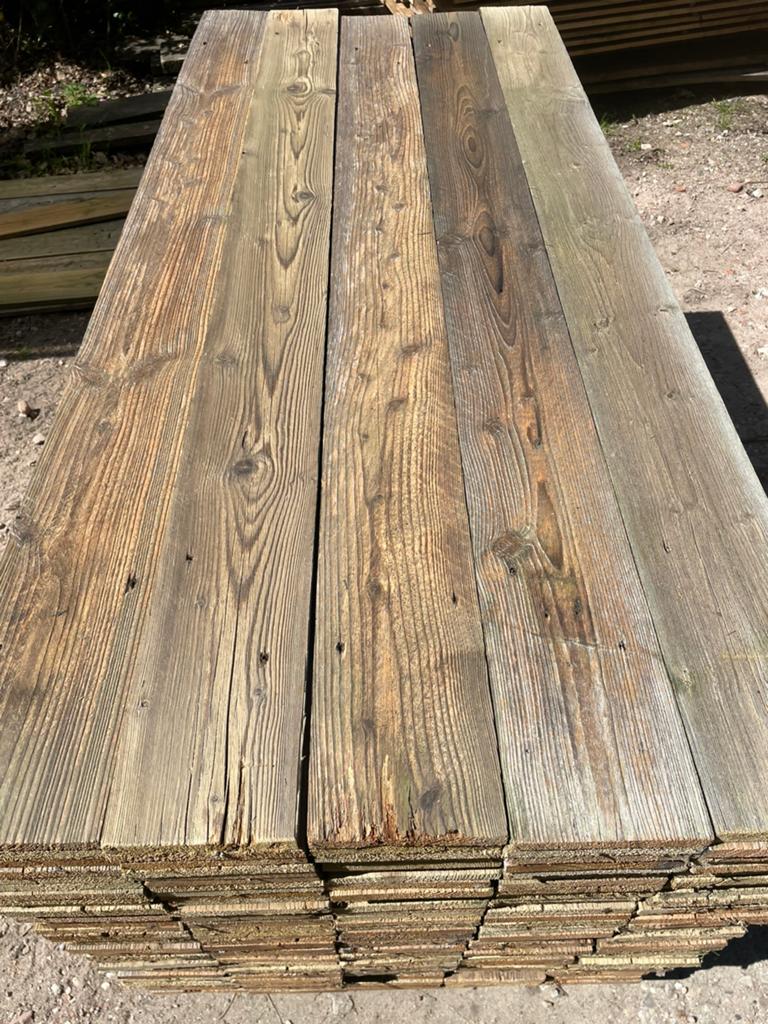 50 m2 geborsteld barnwood, Ophalen, Zo goed als nieuw, 250 cm of meer, Planken