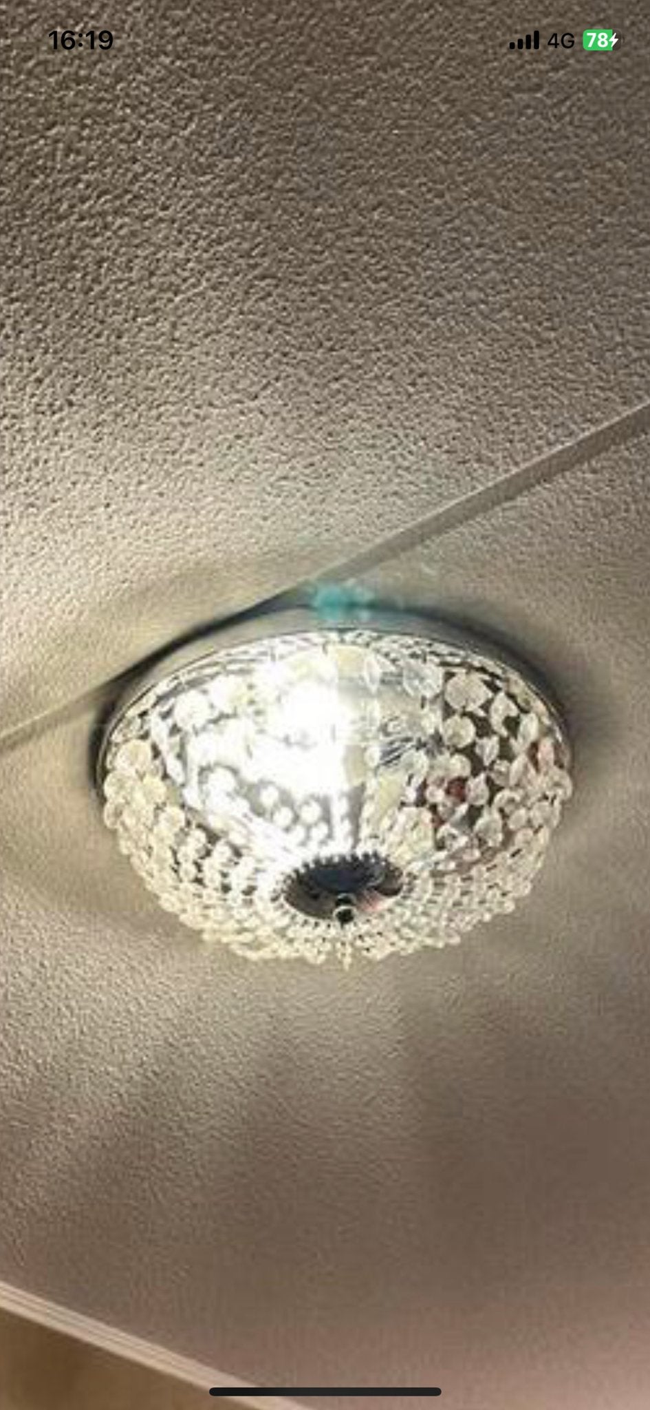 Plafondlamp met kristallen pegels, Zilver, Gebruikt, Ophalen of Verzenden, Glas