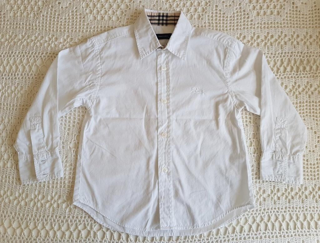 Burberry witte blouse 110, Ophalen of Verzenden, Zo goed als nieuw, Jongen, Shirt of Longsleeve