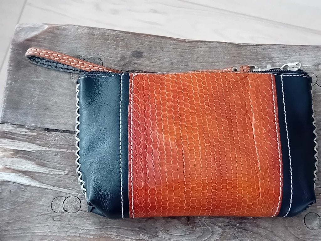 Portemonnee make-up tas zwart leer cognacbruin slangenleer, Overige merken, Verzenden, Zwart, Nieuw