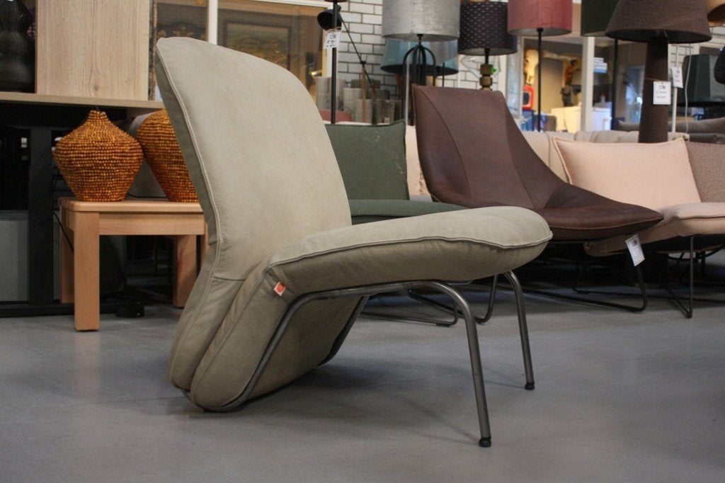 Prachtige luxe fauteuil CLIP Jess design echt leer naturel, Ophalen, 75 tot 100 cm, Zo goed als nieuw, Leer