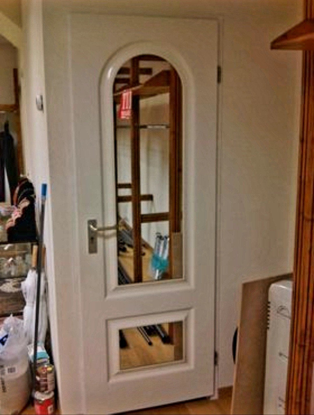 Hardhouten spiegeldeur met deurbeslag - Gebruikt, Doe-het-zelf en Verbouw, Ophalen, Gebruikt, Glas, Binnendeur