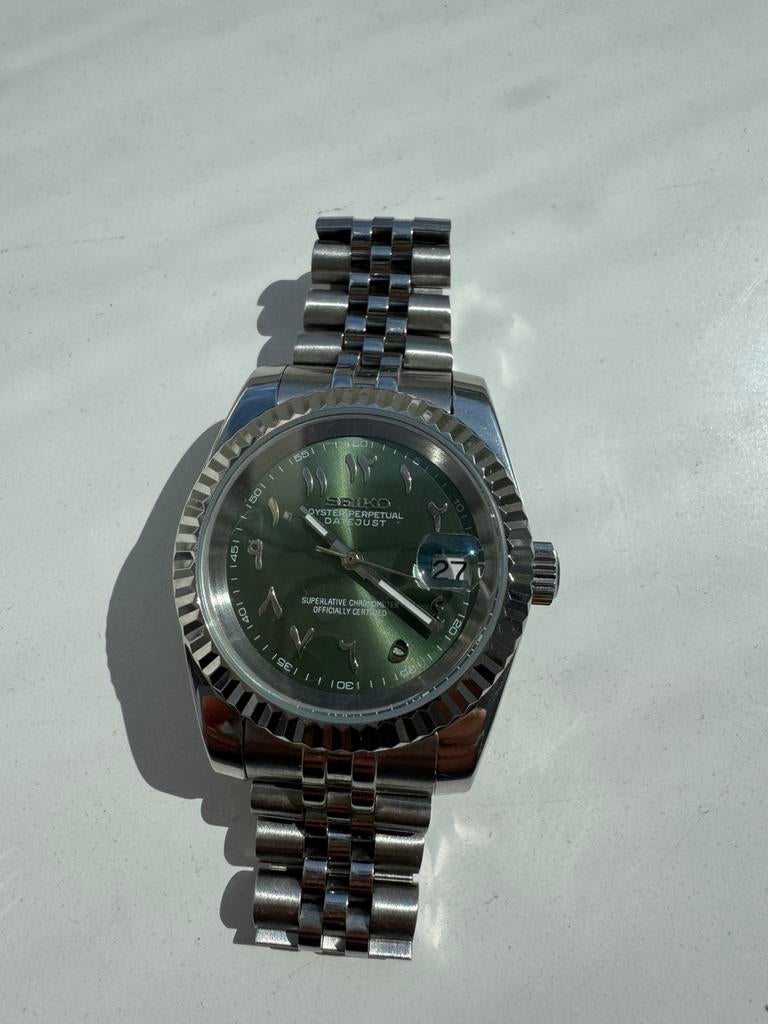 Seiko horloge met Arabische cijfers – automatic – groen, Sieraden, Tassen en Uiterlijk, Horloges | Heren, Staal, Polshorloge, Ophalen of Verzenden
