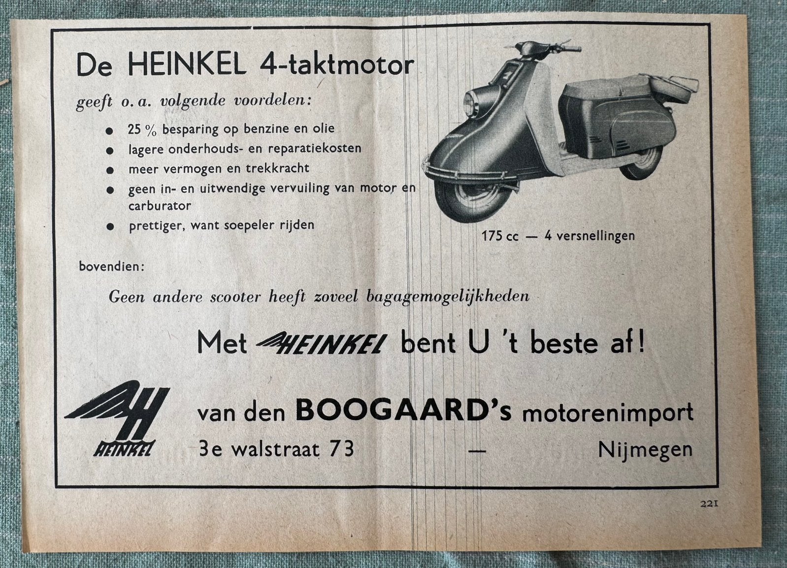 Advertentie Heinkel scooter, Verzenden, Zo goed als nieuw, Motoren